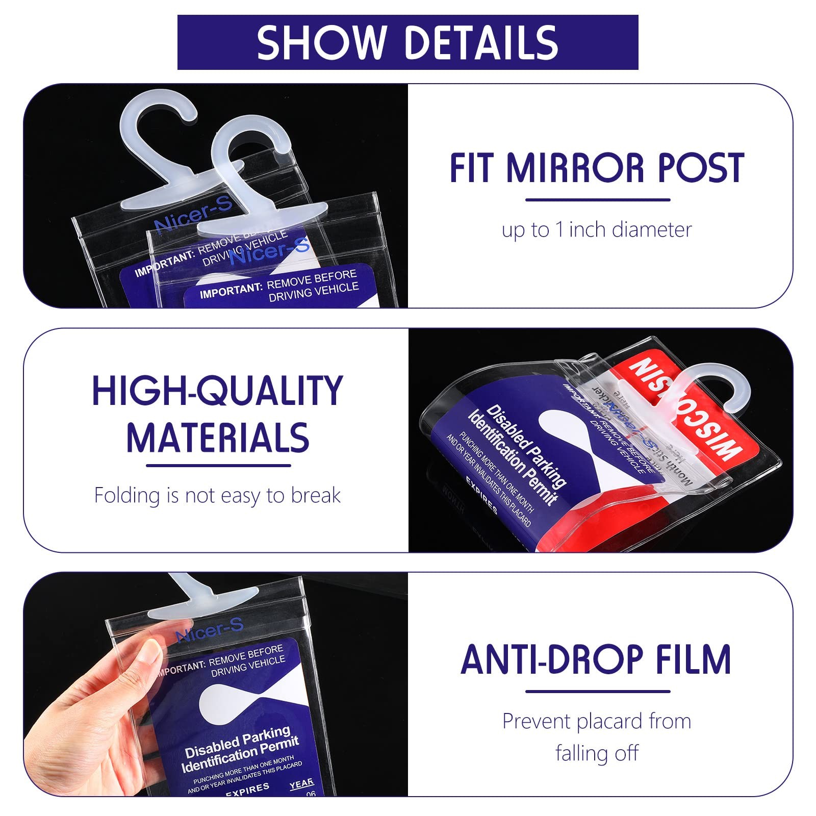 Pajean 6 Pieces Handicap Placard Holder for auto Ultra Transparent