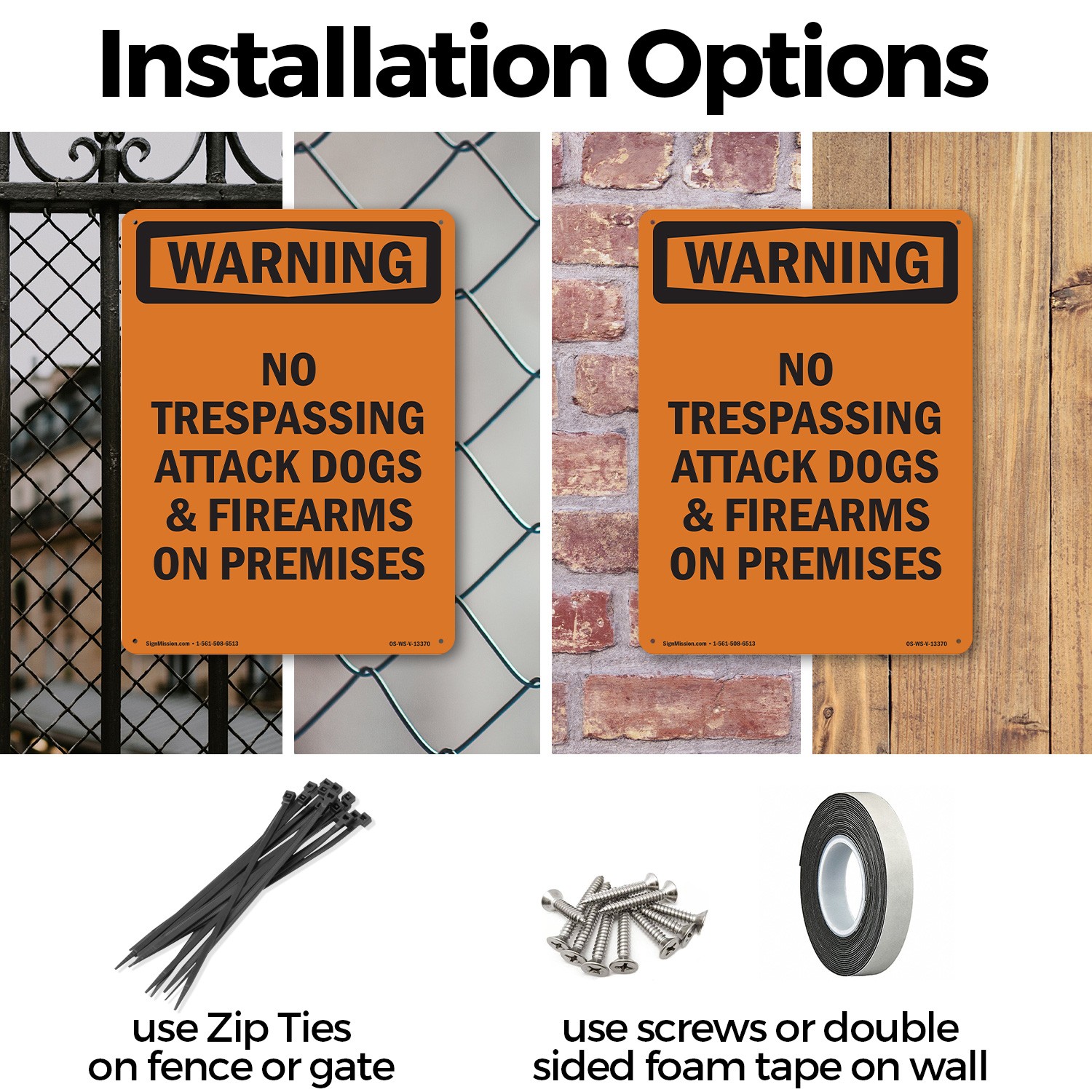 No Trespassing Attack Dogs & Firearms OSHA WARNING Sign Or Decal – 5 or 10 Pack