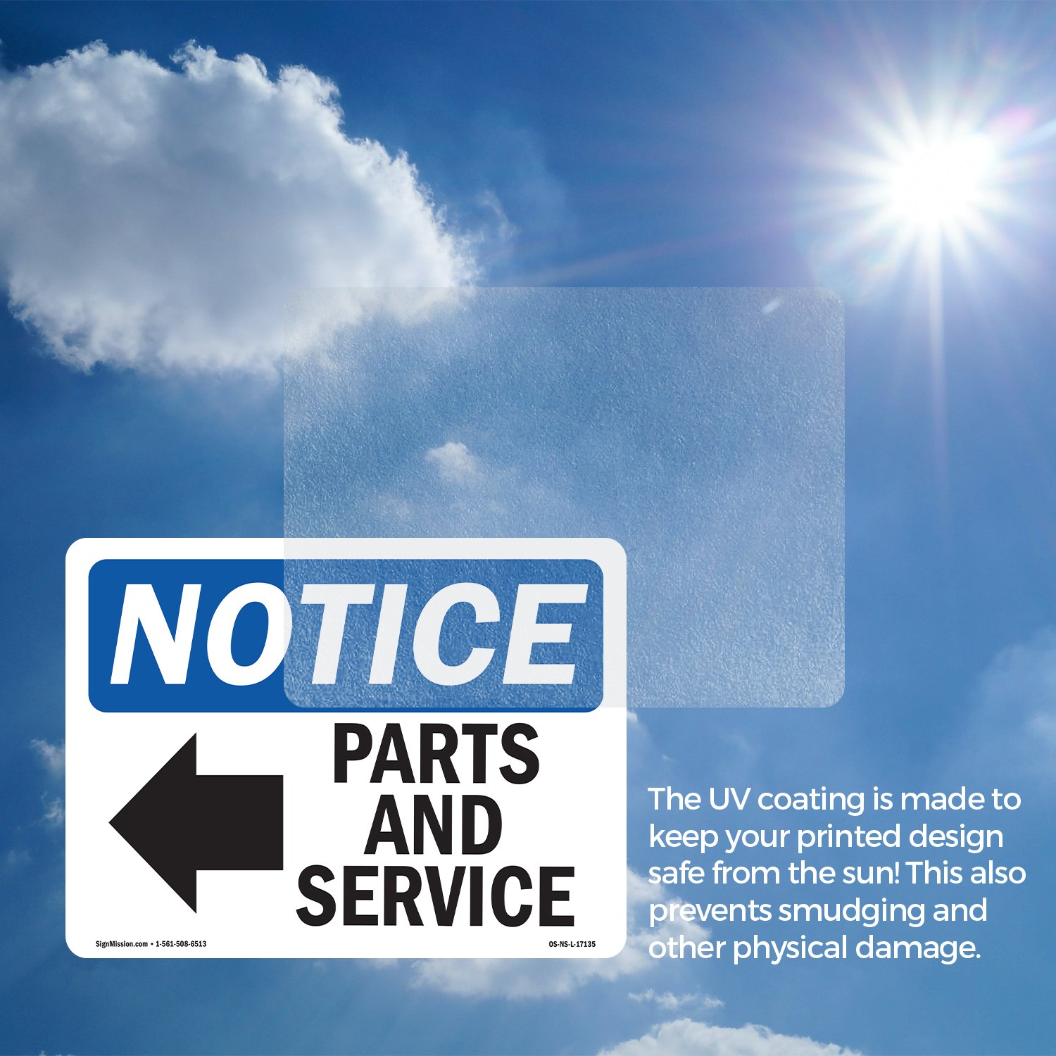 Parts And Service [Left Arrow] With Symbol OSHA Notice Sign, Decal 5 or 10 Pack
