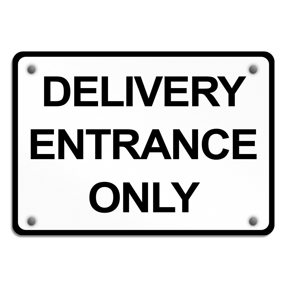 Aluminum Horizontal Metal Sign Delivery Entrance Only Black on White