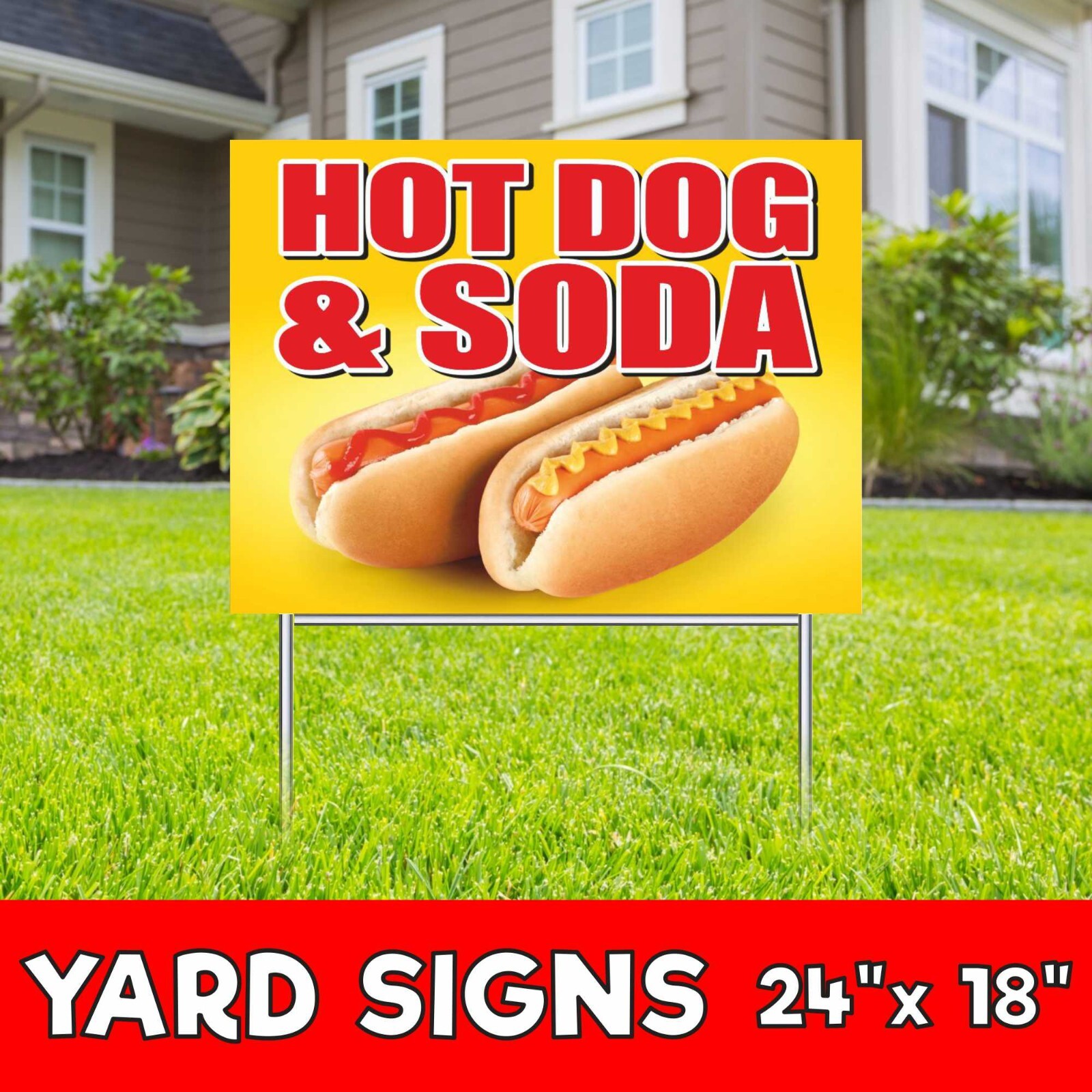 HOT DOG SODA Yard Sign Corrugate Plastic with H-Stakes coffee fast food burger