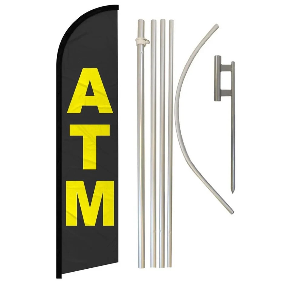 ATM Windless Full Curve Advertising Banner Flag & Pole Kit