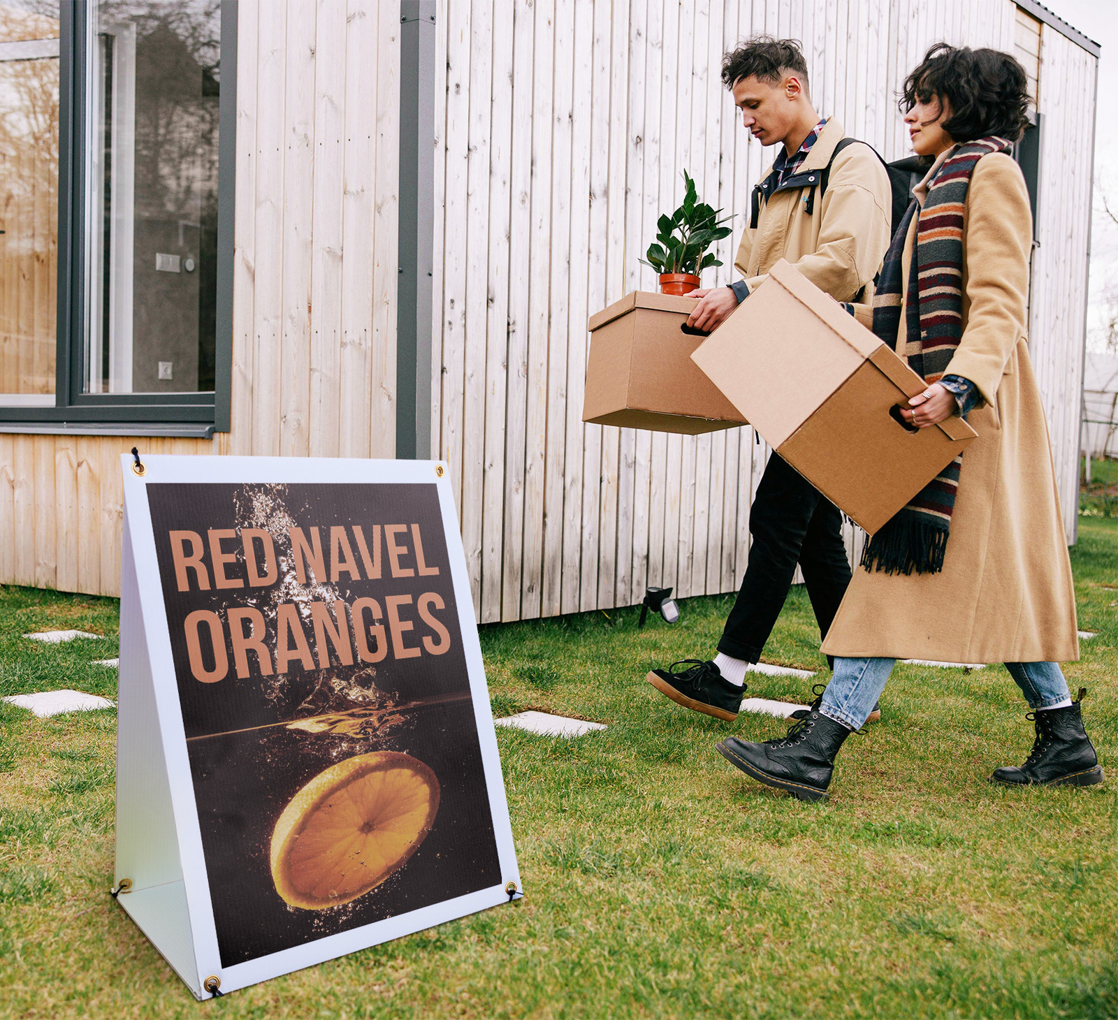 Red Navel Oranges A-Frame Sidewalk Sign Fresh Citrus Fruits Local Farmers Top
