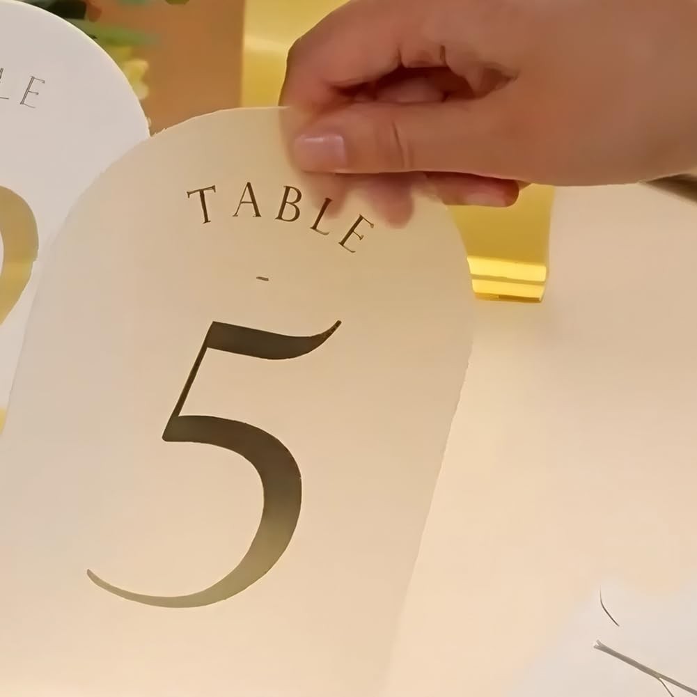 Frosted Arch Wedding Table Numbers 1-20 with Stands, Gold 5x7in