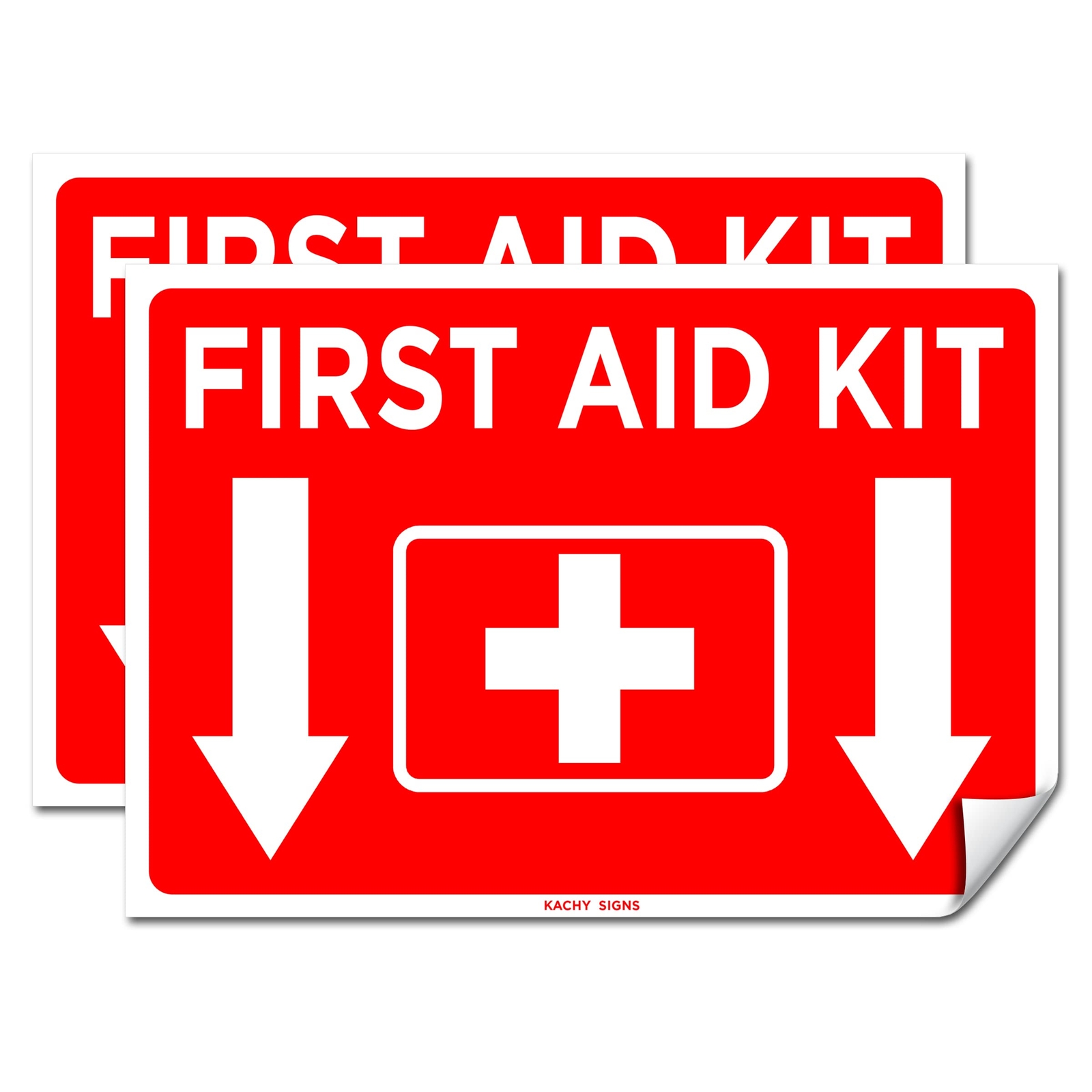 (Set of 2) First Aid Kit Sign Sticker Red 10″ x 7″ – Durable Self Adhesive 4 …