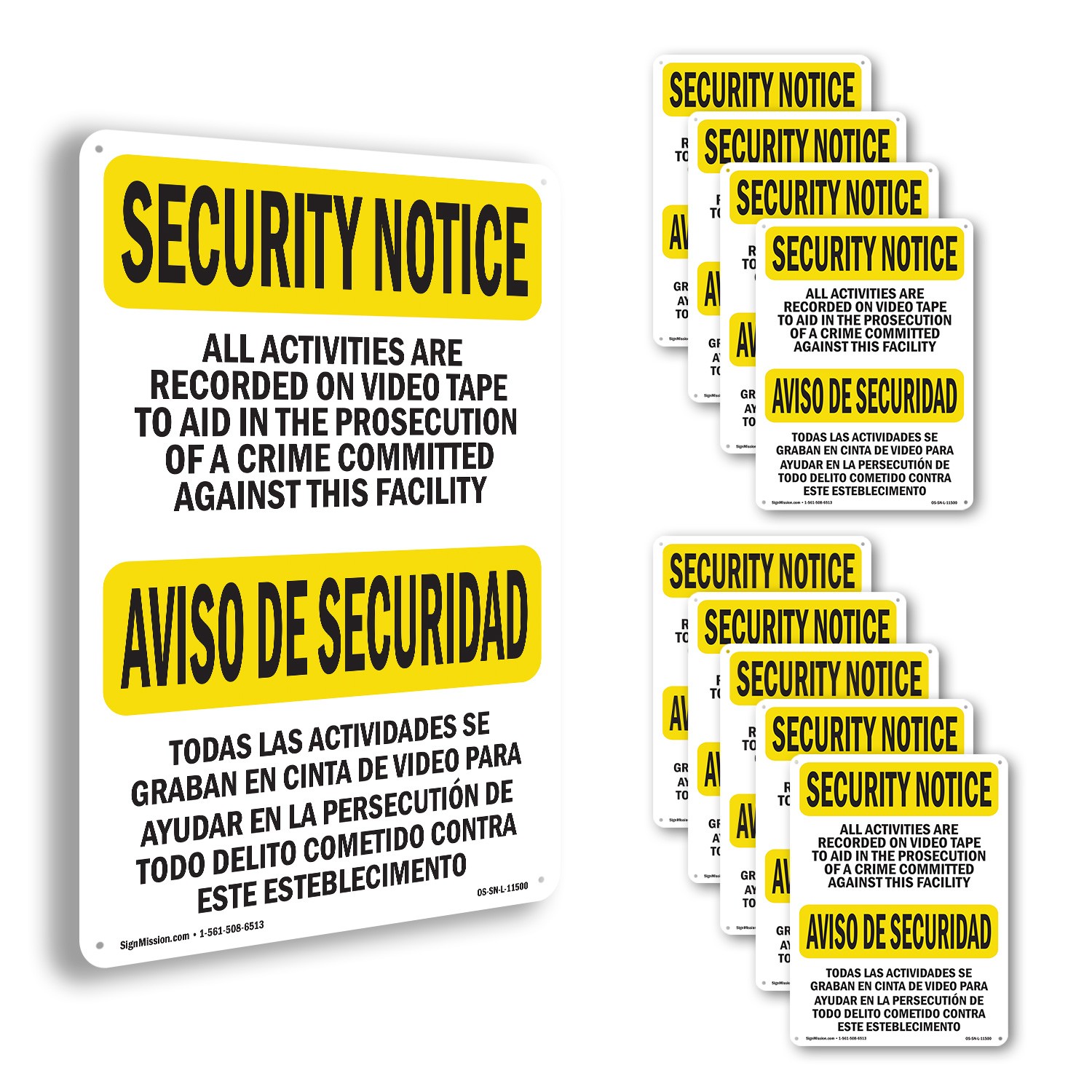 Activities Are Recorded Bilingual OSHA Security Notice Sign, Decal 5 or 10 Pack