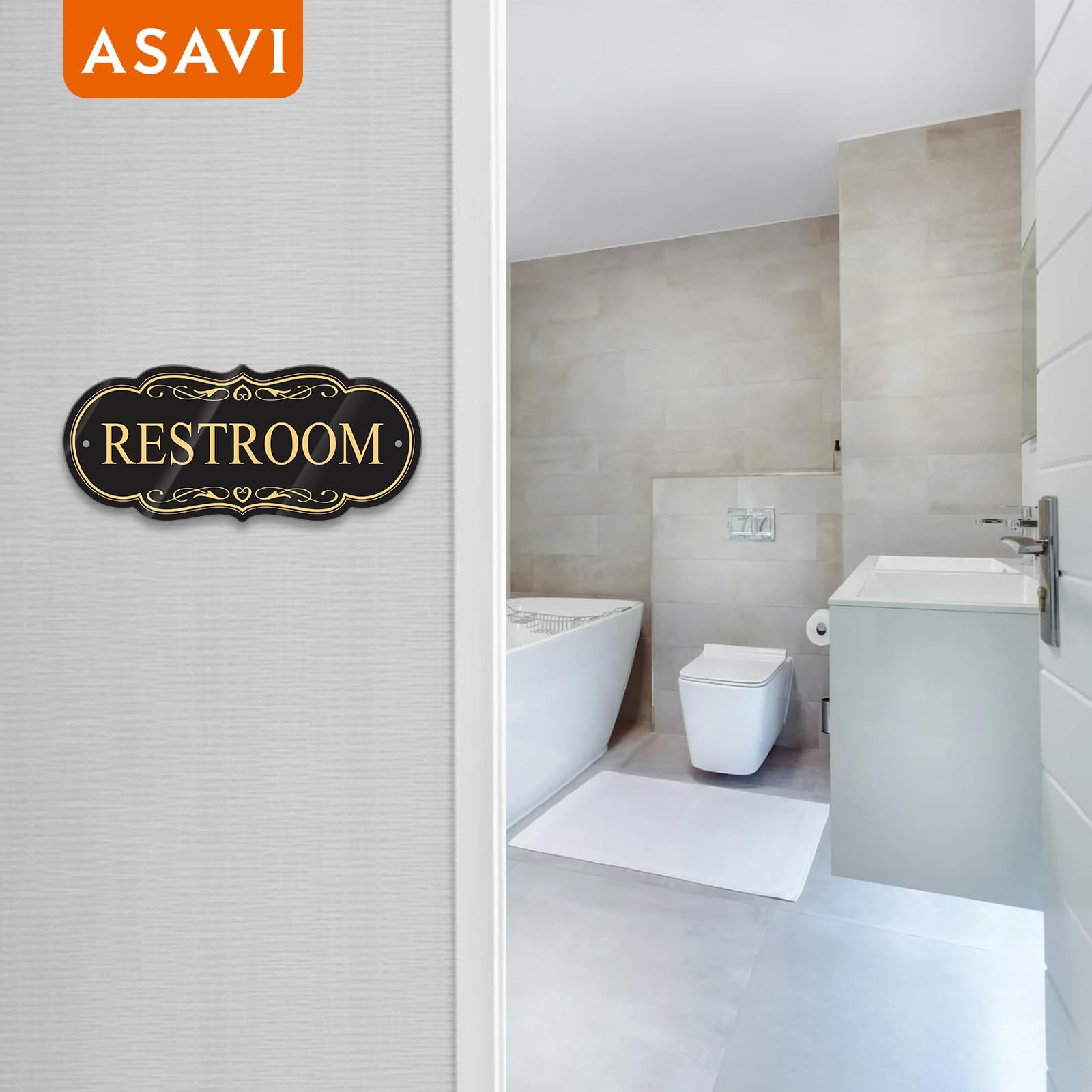 Restroom Sign 8×3.5 Inch Waterproof Acrylic SelfAdhesive Black Gold Office