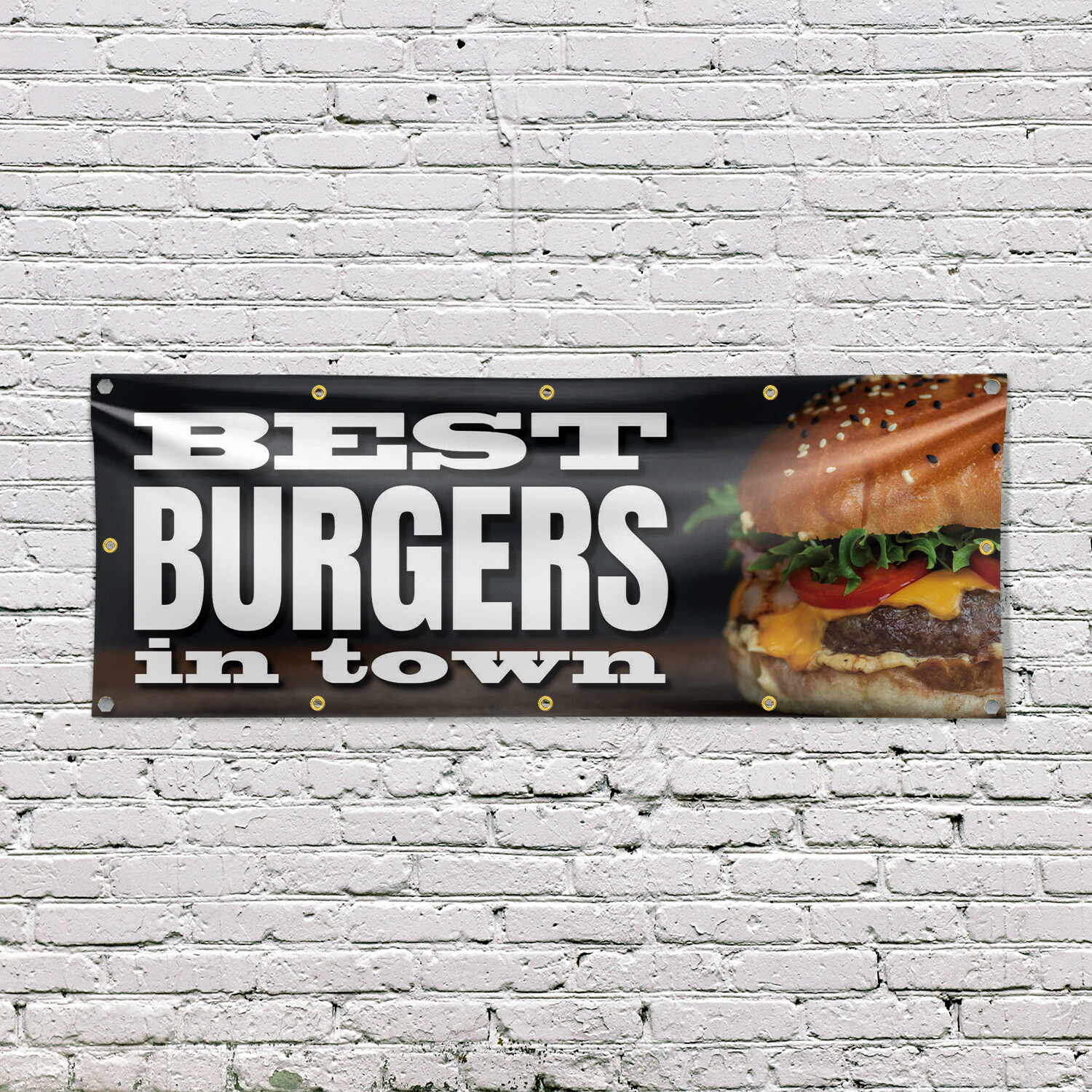 The Best Burgers In Town Vinyl Banner Sign with Metal Grommets Heavy-Duty