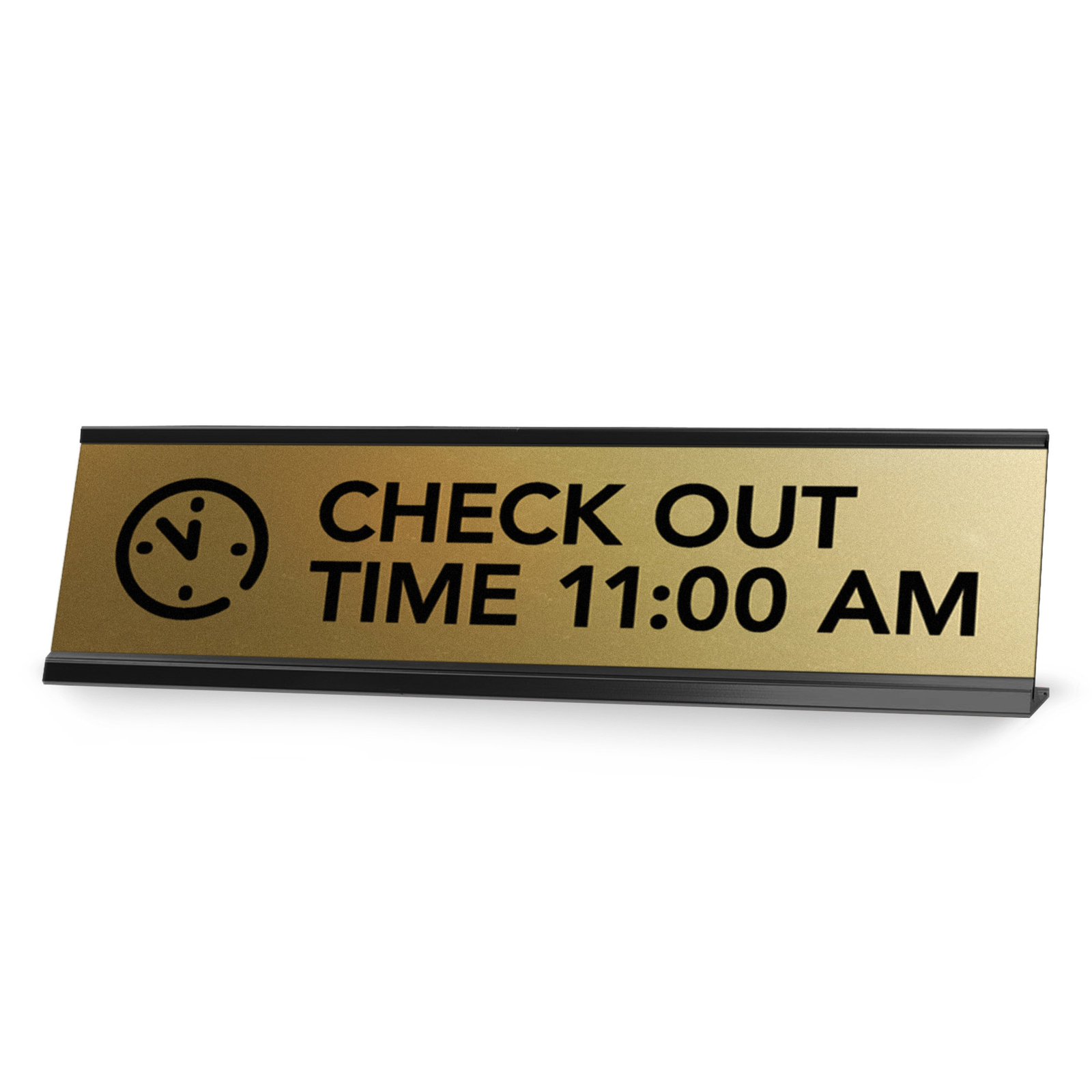 Signs ByLITA Check Out Time 11:00 am Black Frame Desk Sign (2×8″)