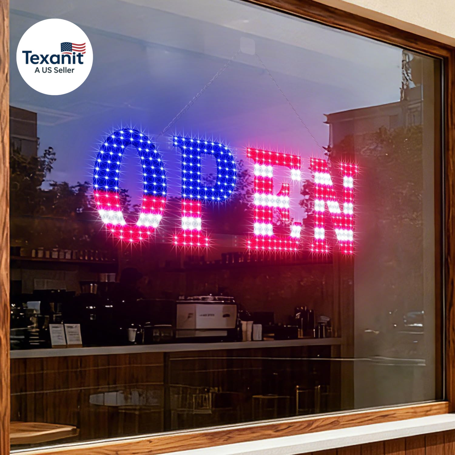 Open Sign for Business, 30″X10″ Jumbo Open Sign with Timer and Remote Control, D