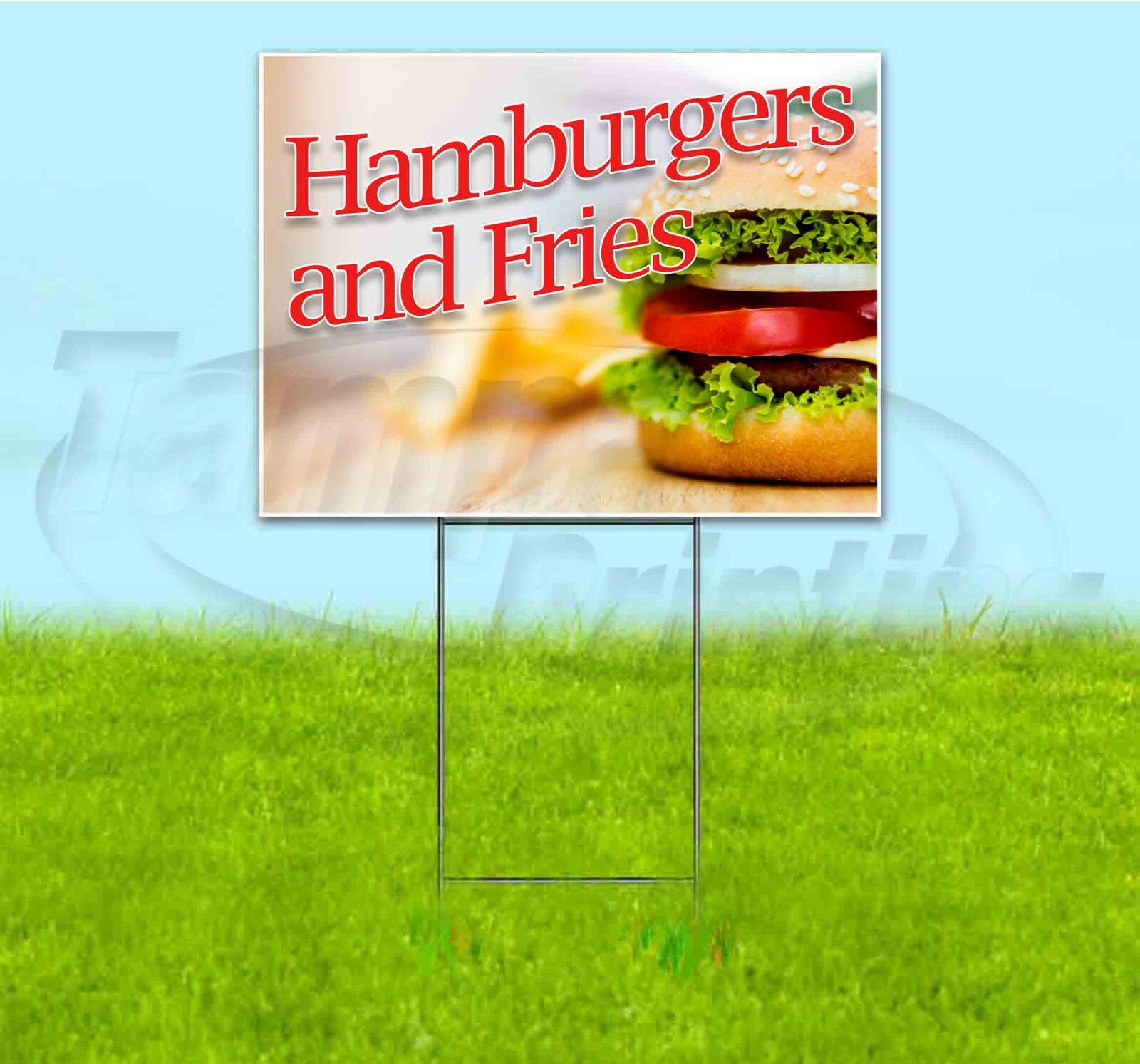 HAMBURGERS AND FRIES 18×24 Yard Sign WITH STAKE Corrugated Bandit BUSINESS FOOD