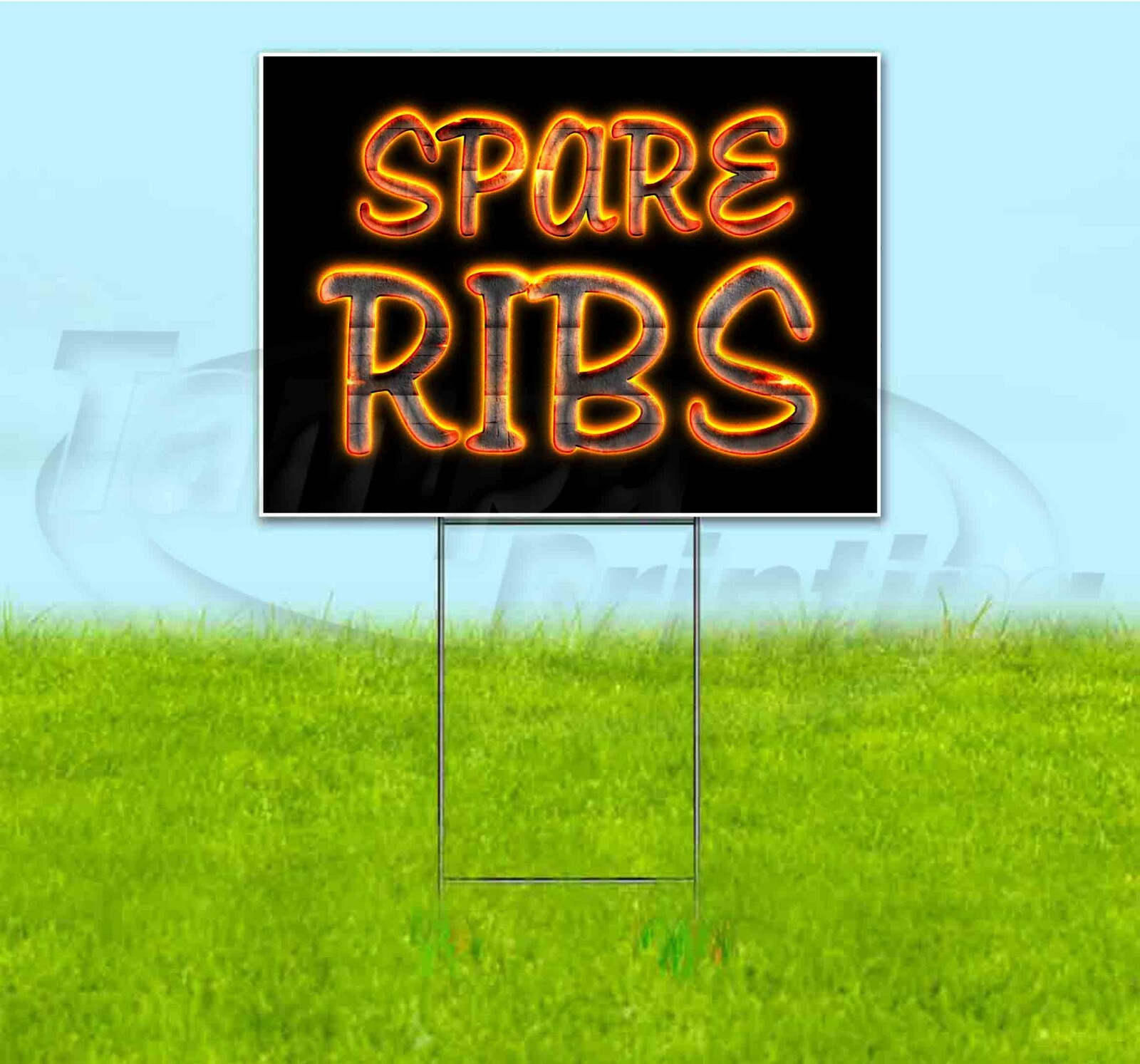 SPARE RIBS 18×24 Yard Sign WITH METAL STAKE Corrugated Bandit BBQ USA