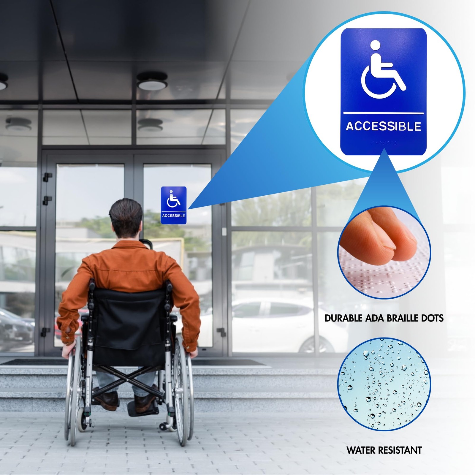 ADA Handicap Accessible Compliant Sign with Braille Sign w/Adhesive Back – Du…