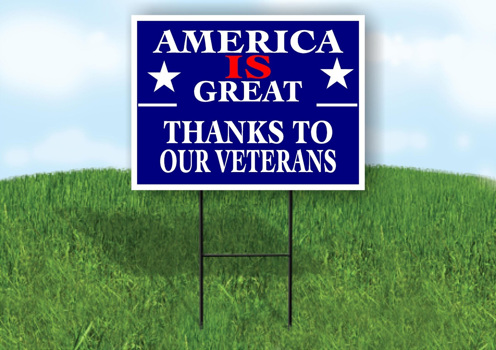 AMERICA IS GREAT THANKS VETERANS Yard Sign with Stand LAWN SIGN