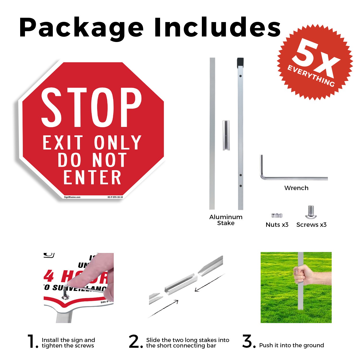 Stop Exit Only Do Not Enter Octagon Sign With Stake Weather Resistant