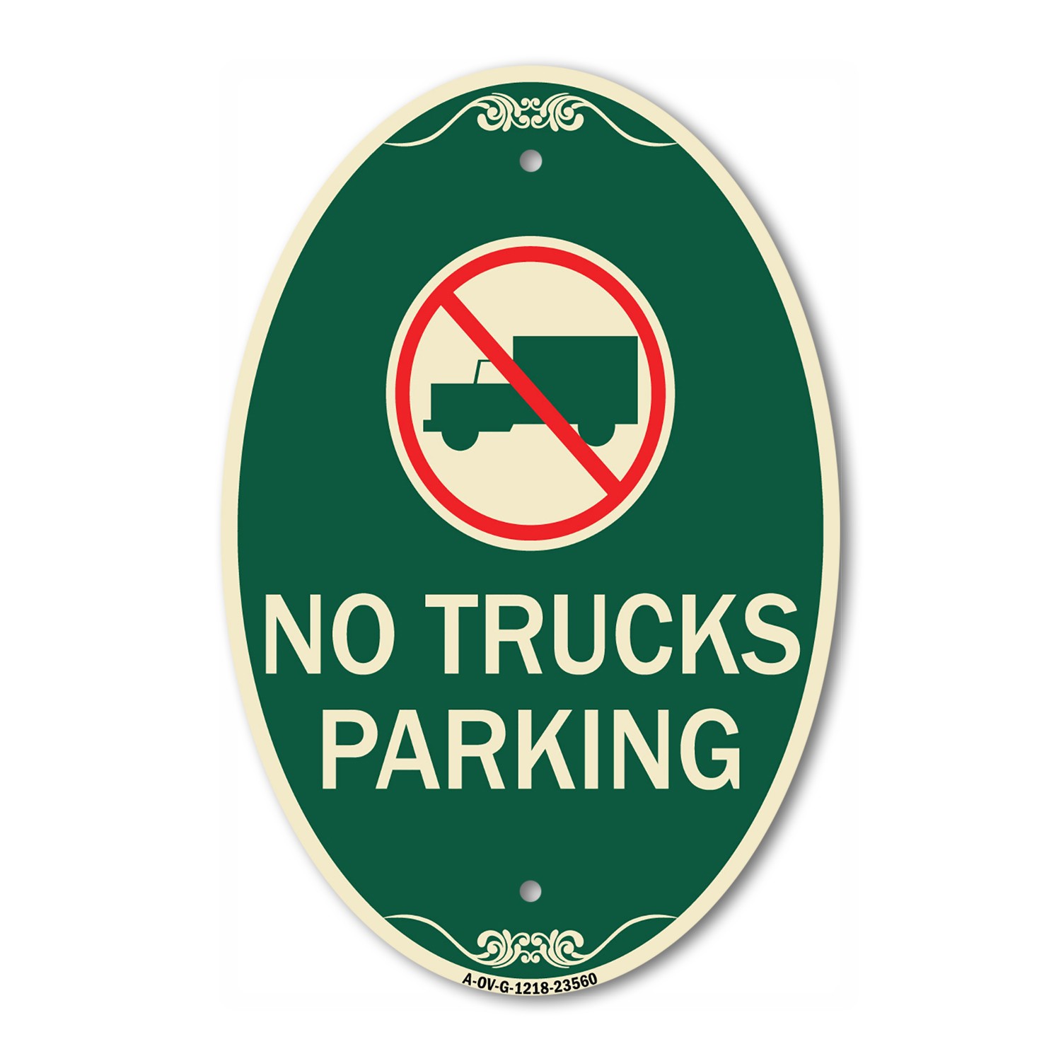 No Truck Sign No Truck Parking (With Symbol) 12″ x 18″ Green Aluminum Oval Sign