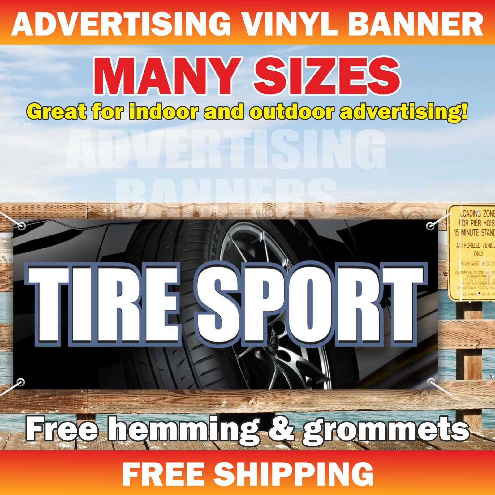 TIRE SPORT Advertising Banner Vinyl Sign Auto Repair Mechanic Wheel Service Shop