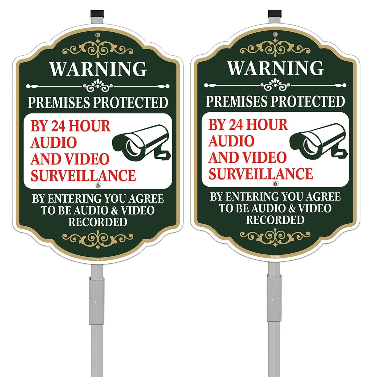 2 Pack Premises Protected by 24 Audio and Video Surveillance Sign with Stake,…