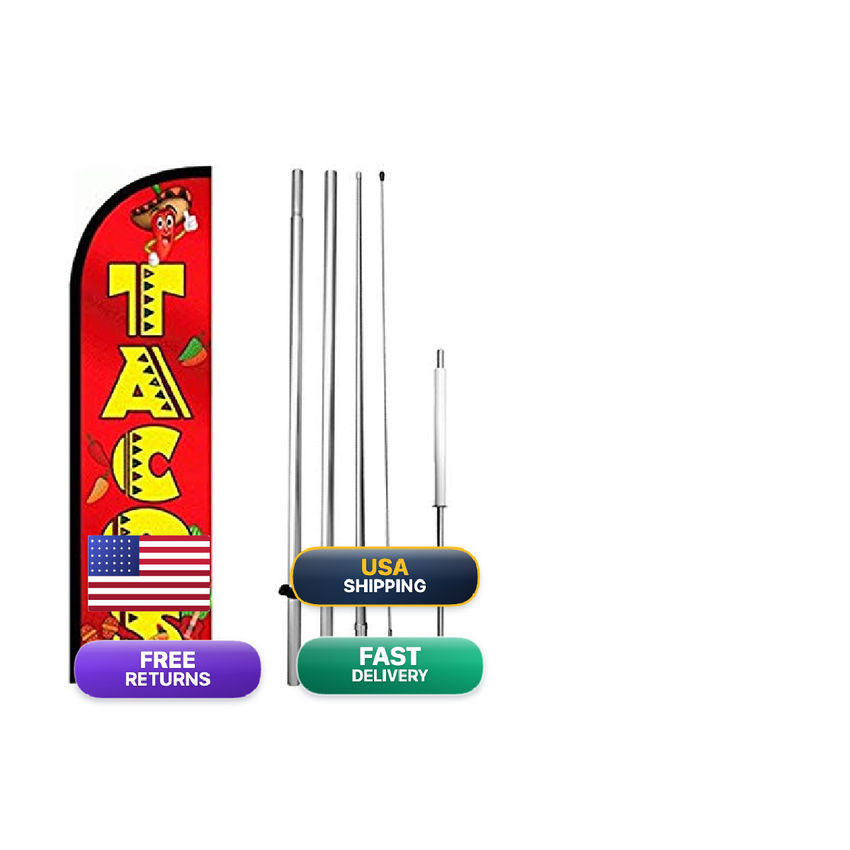 4 Less Co Tacos Windless Swooper Flag Feather Banner Large Mexican Food