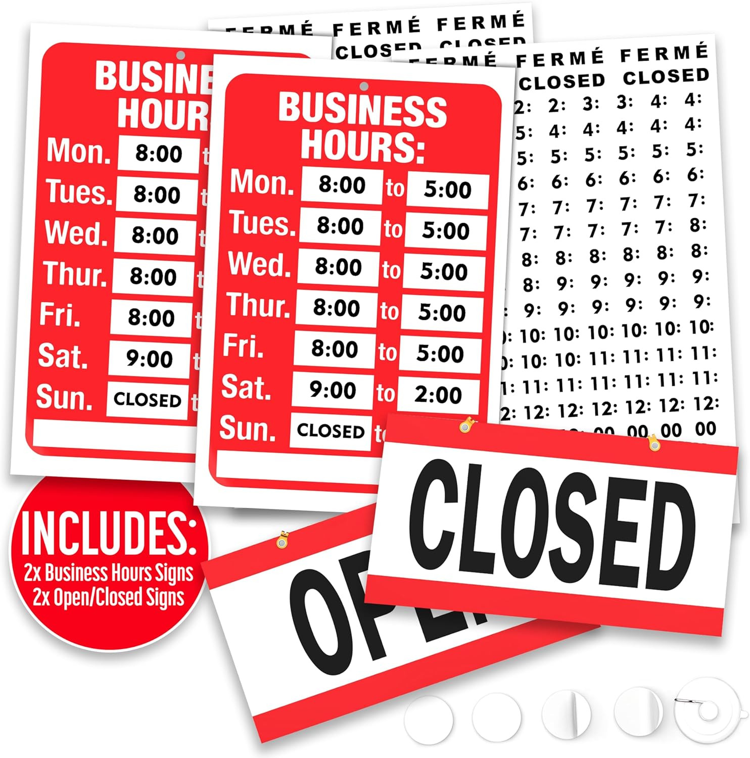 Business Hours Sign for Glass Door, Open Closed Sign, 2 Pack | Prevent Lost Sale