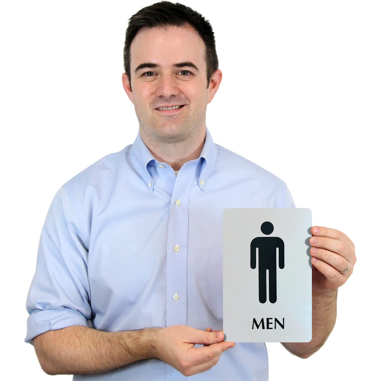 Mens Restroom Sign 6×9 Inch Stainless Steel Metal Engraved Silver Black