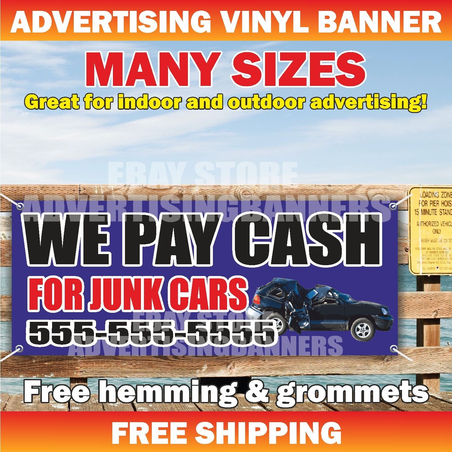 WE PAY CASH FOR JUNK CARS Advertising Banner Vinyl Sign buy sell sale finance