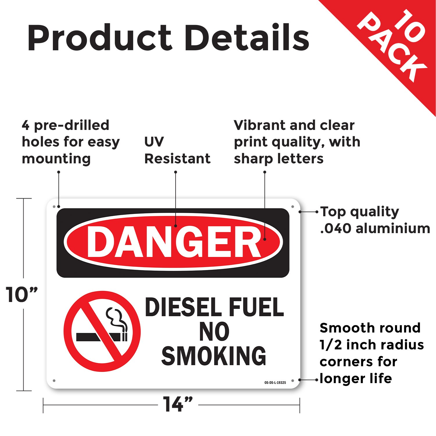 Diesel Fuel No Smoking with Graphic OSHA Danger Sign Or Decal – 5 or 10 Pack
