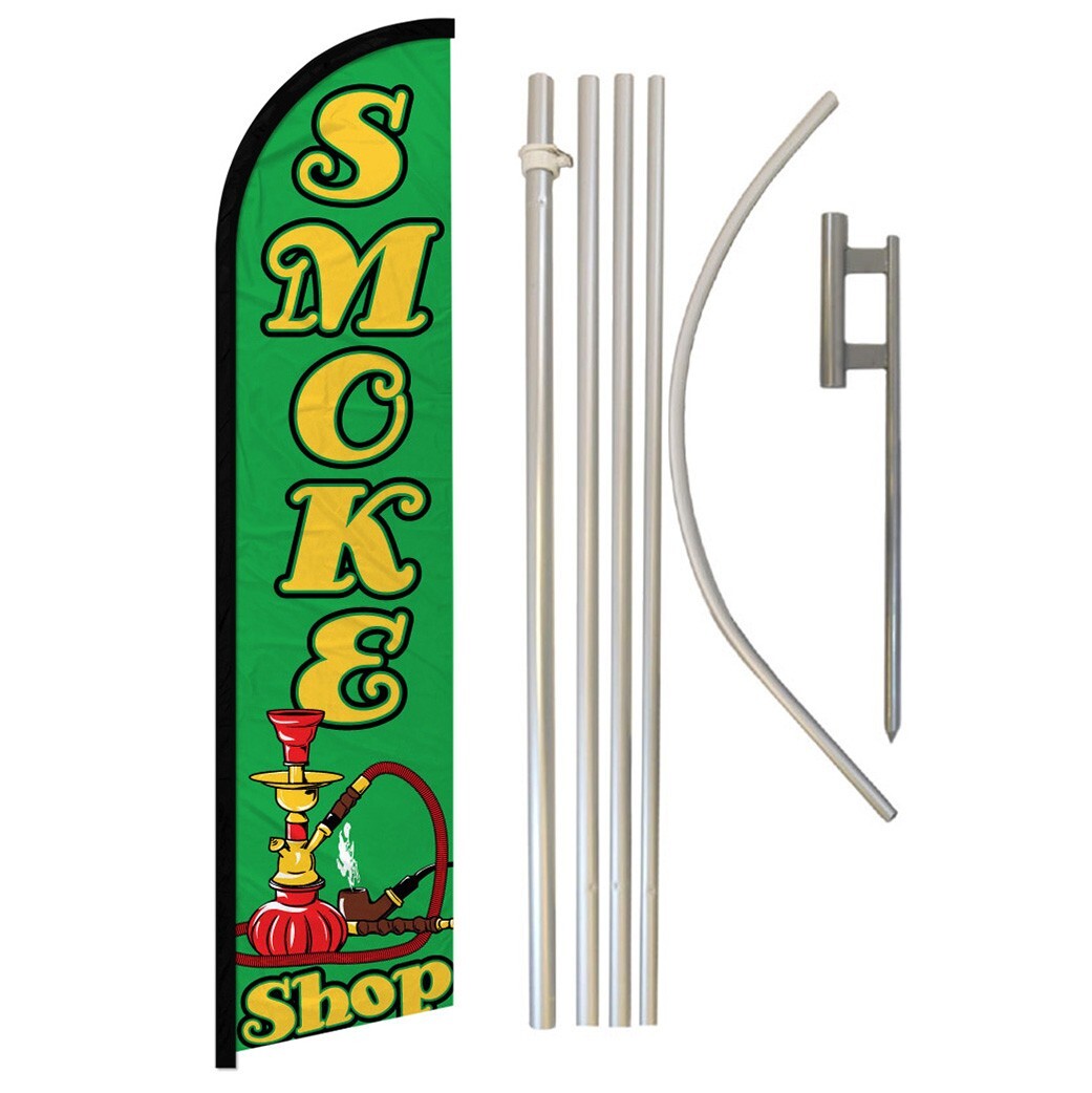 Smoke Shop Full Curve Windless Swooper Flag & Pole Kit Dispensary GRN