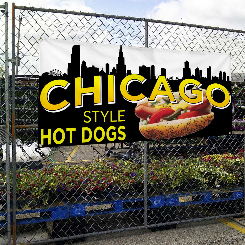 Vinyl Banner Multiple Sizes Chicago Style Hot Dog Restaurant Cafe Bar A Outdoor