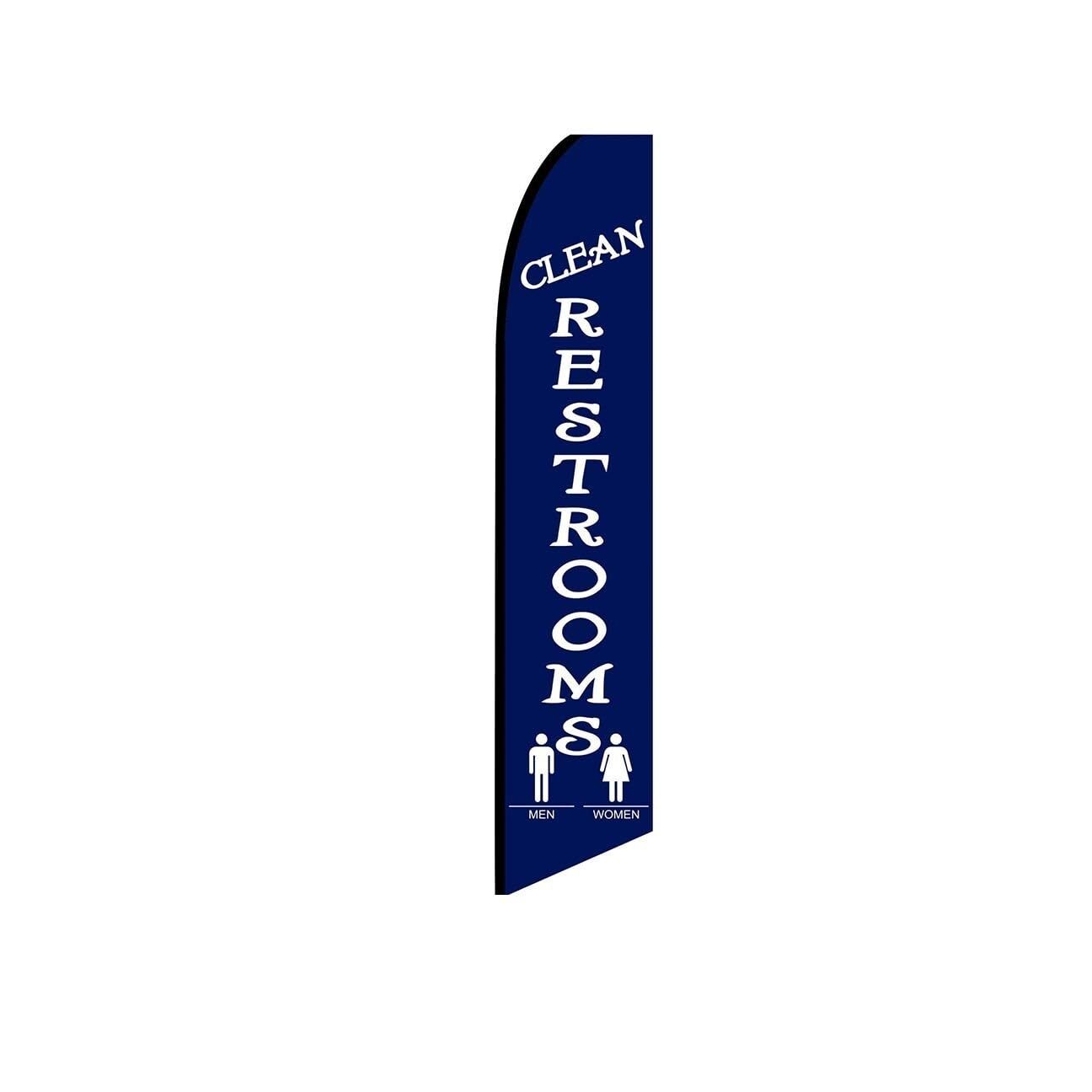 Clean Restrooms Dark Blue Swooper Flutter Feather Flag | 3ft W x 11.5ft Tall