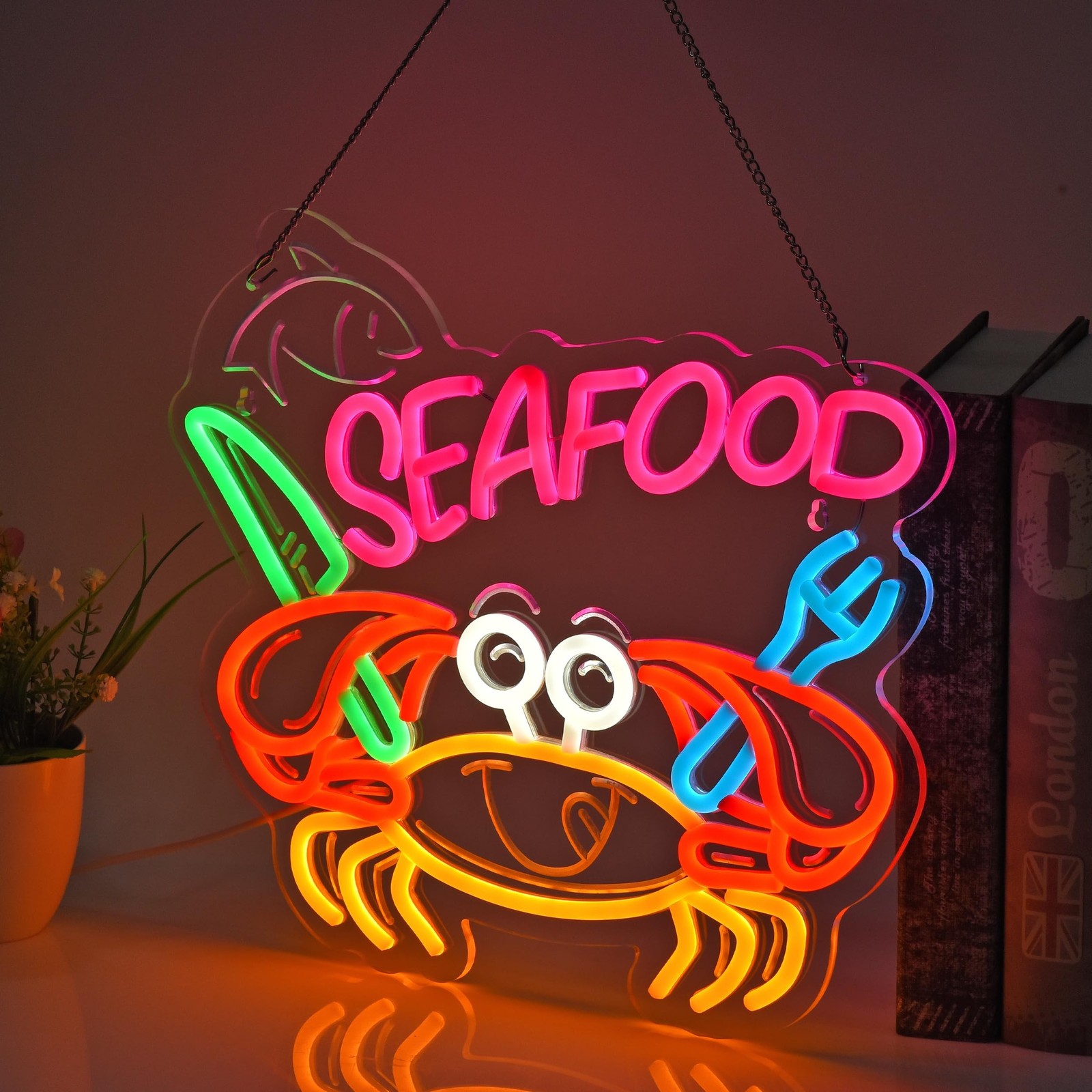 Seafood Neon Sign, Neon Lights Hanging Wall Art Decoration for Restaurant Sho…