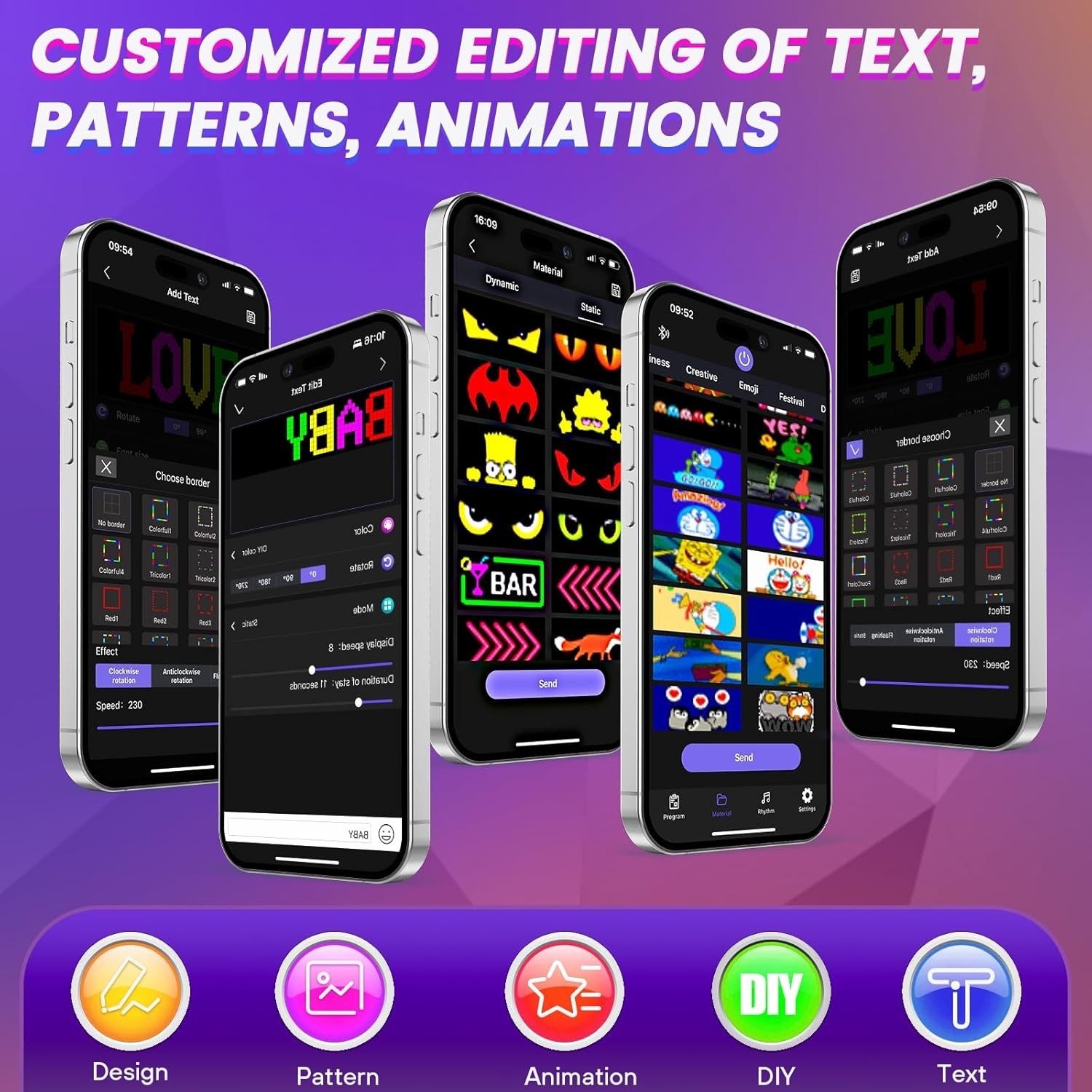 Bright 24.6”x6.3” Programmable LED Display with Bluetooth & Custom Patterns