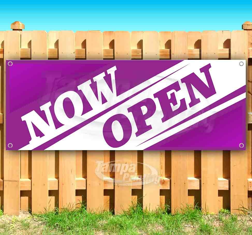 NOW OPEN PURPLE WHITE Advertising Vinyl Banner Flag Sign Many Sizes USA