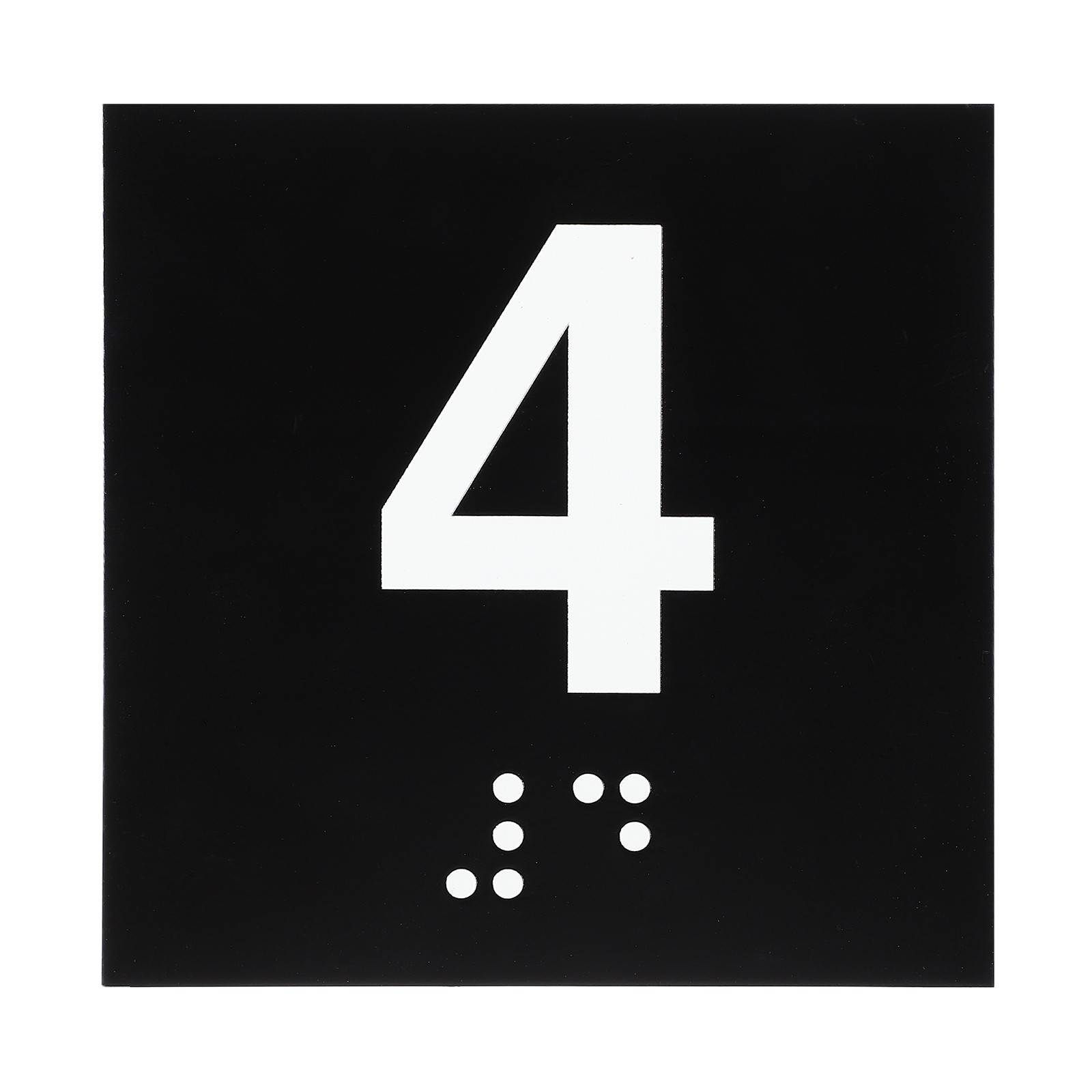 Exam Room Number Sign, 8″ x 8″ Number 4 Sign with Braille, White on Black