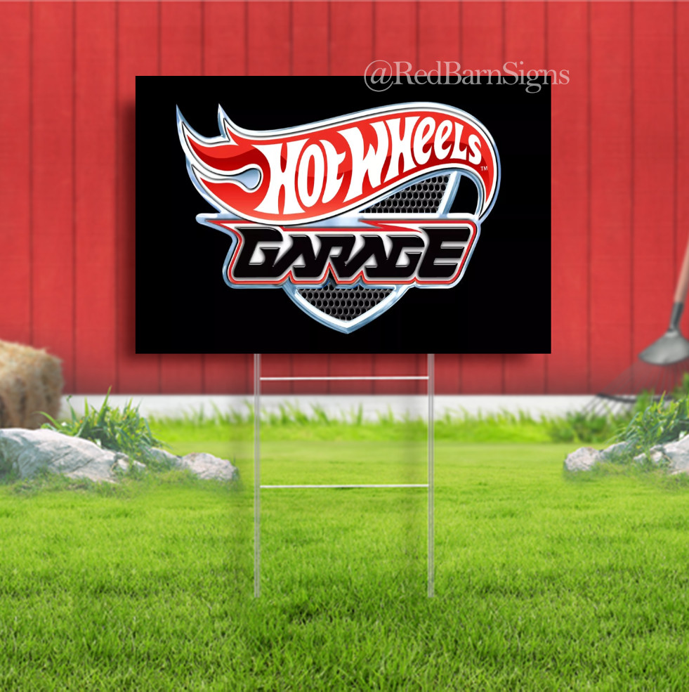 HOT WHEELS garage yard sign with metal stakes