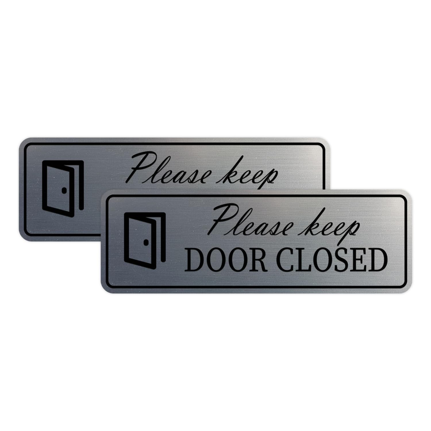 2 PCS Standard Please Keep Door Closed Sign Brushed Silver Small Plaque