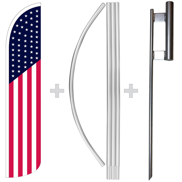 USA American 15′ Tall Windless Swooper Feather Banner Flag & Pole Kit