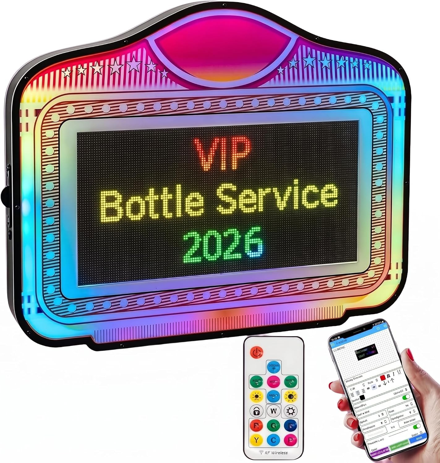 LED Bottle Presenter, Handheld Bottle Service Sign, Programmable RGB Message Lig