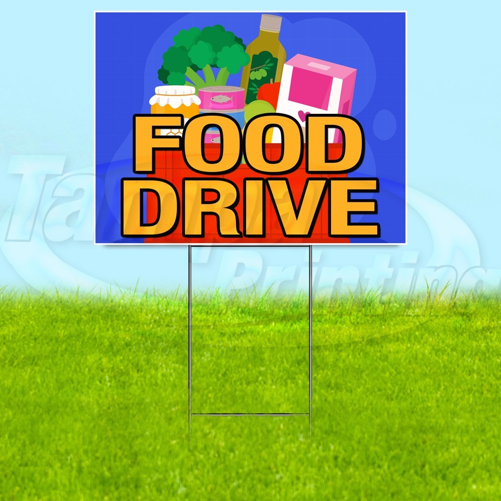 FOOD DRIVE 18×24 Yard Sign Donate Plastic Corrugated WITH STAKE USA YS08096