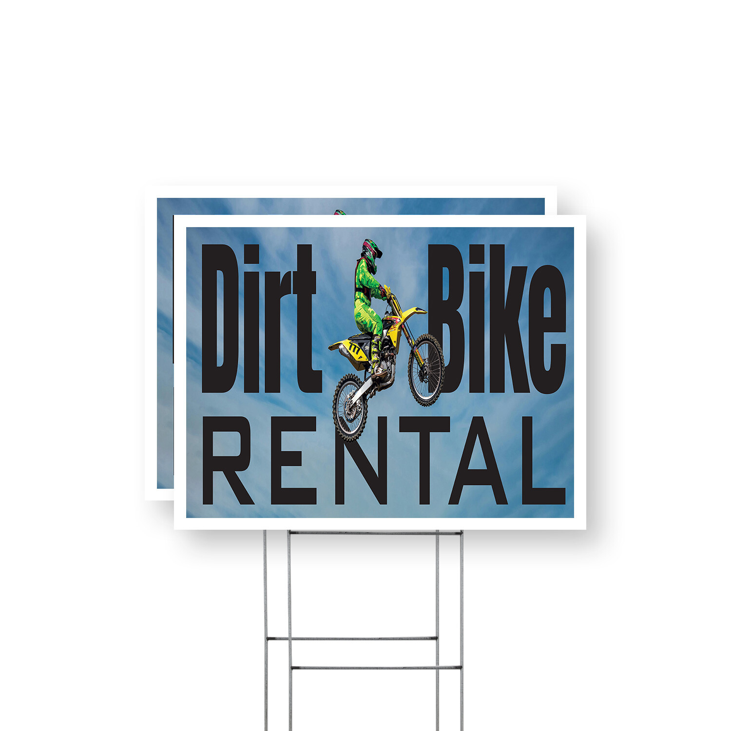 Dirt Bike Rental Yard Sign Outdoor Adventures, Eco-Friendly Travel, Easy Access