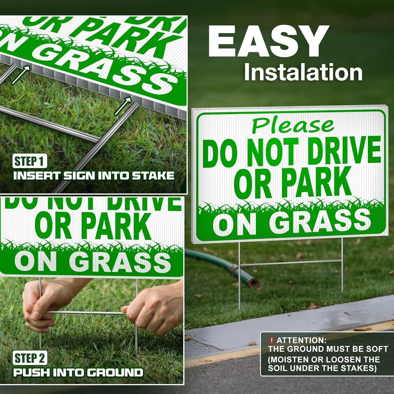 Yard Marker: Effective 2-Pack Keep Off Grass Do Not Drive Plastic W/ Stakes 12×8