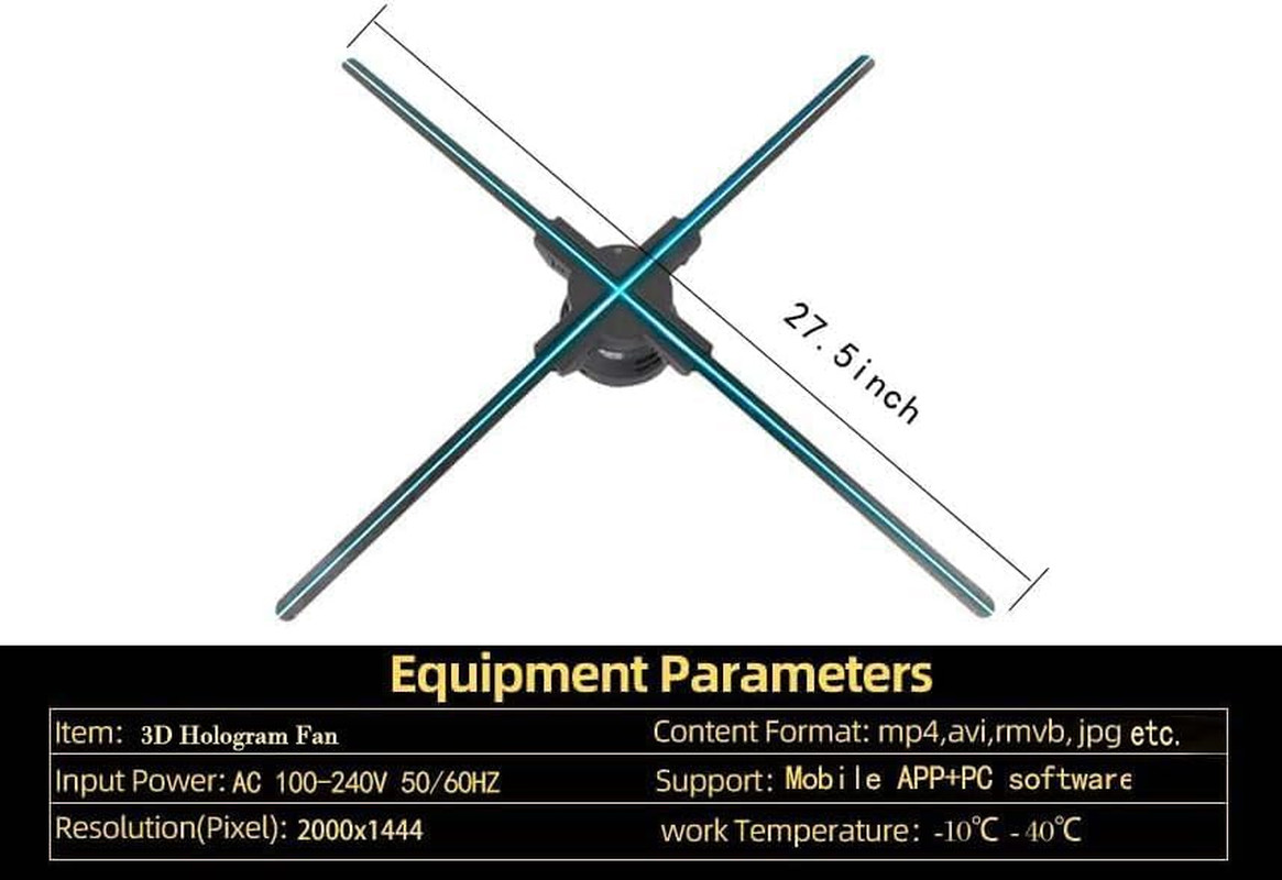 3D Fan,27.5 Inch 3D Led Fan Projector 2000*1444PX Resolution 832 LED Beads, Ho