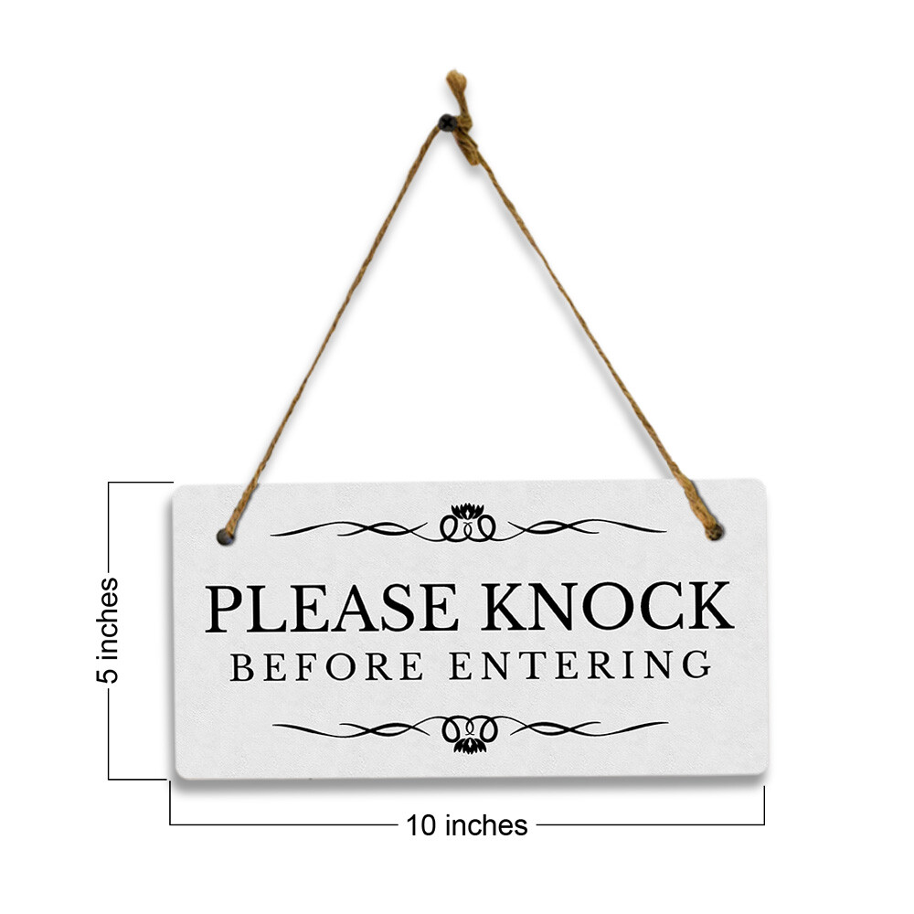 Please Knock Before Entering 5″ x 10″ Hanging Wall or Door Sign | Rustic Twine
