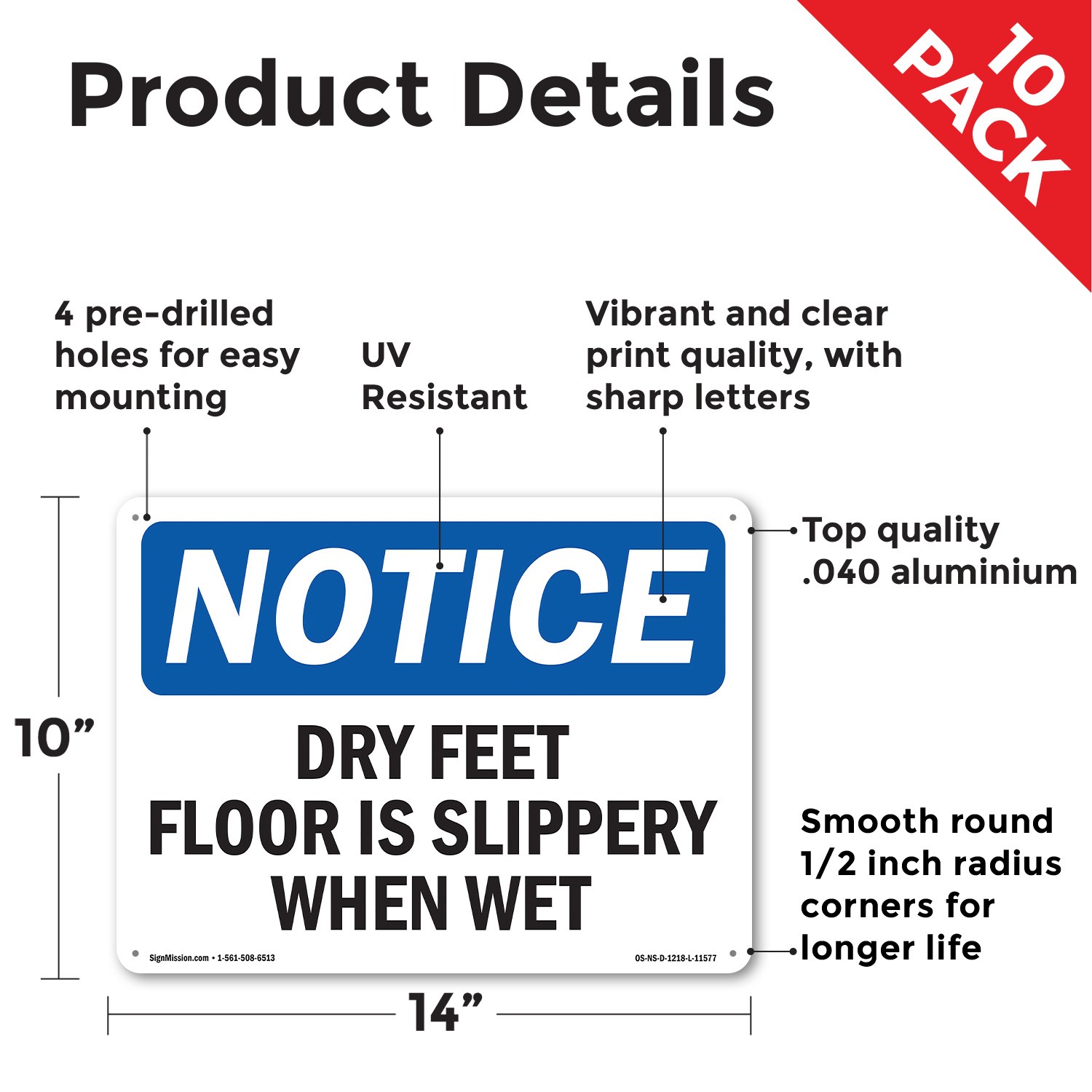 Dry Feet Floor Is Slippery When Wet OSHA Notice Sign Or Decal – 5 or 10 Pack