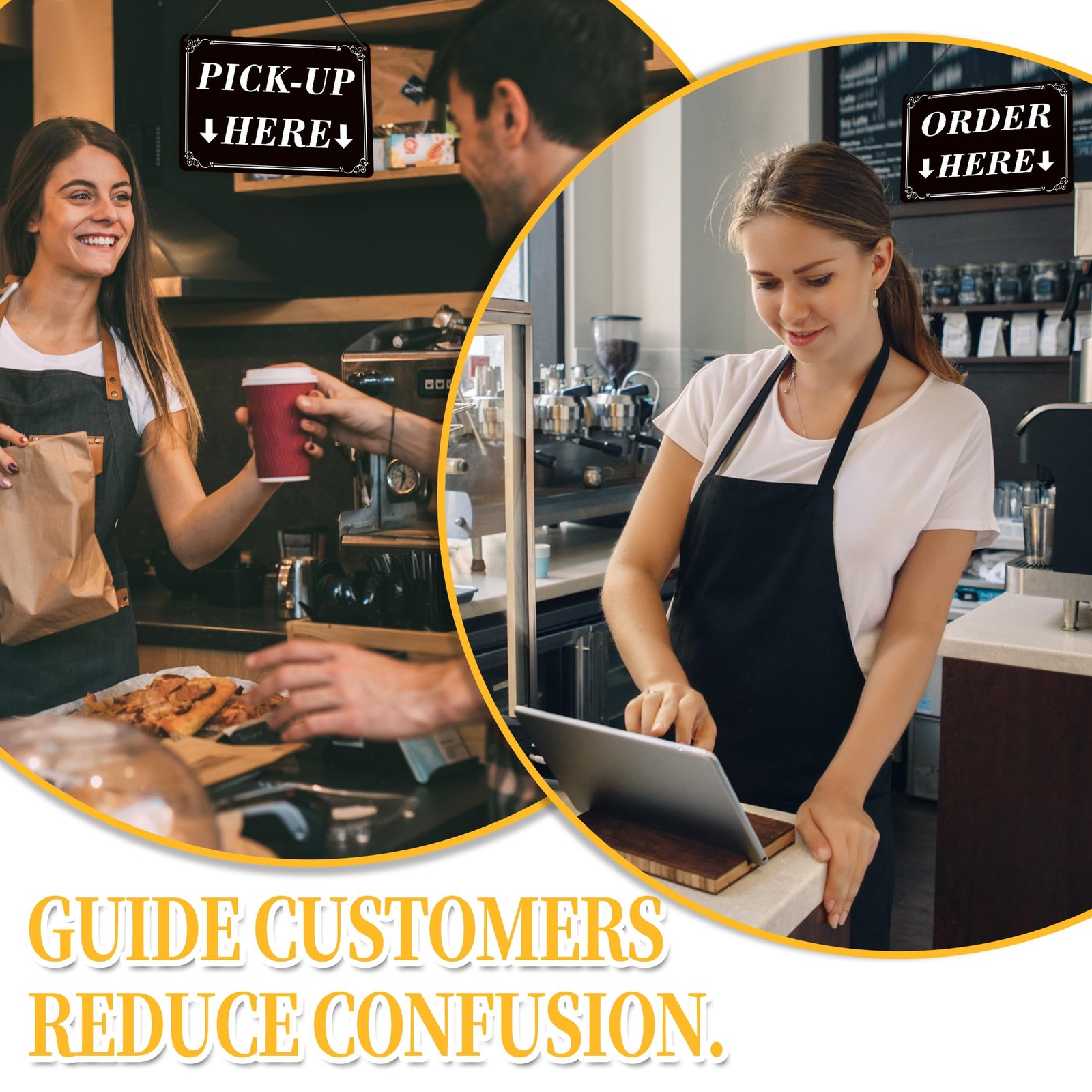 1PC Order Here Pick Up Here Signs, Double-Sided Durable PVC Modern Order Here…