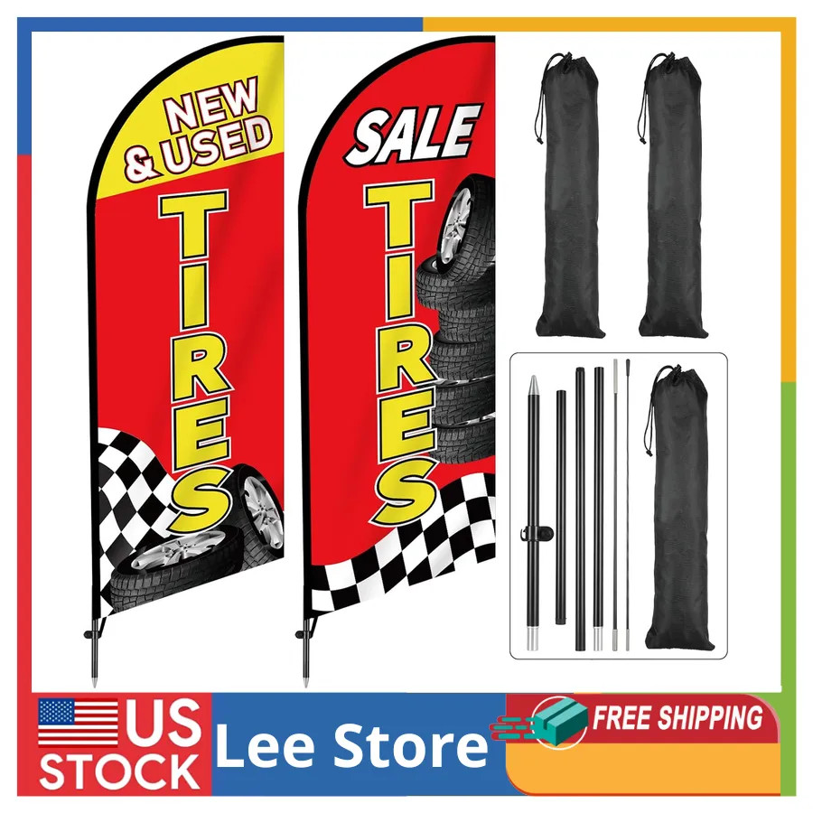 7ft Tire Sale Feather Flag Set Swooper Banner with Pole and Ground Stake 2 Pack