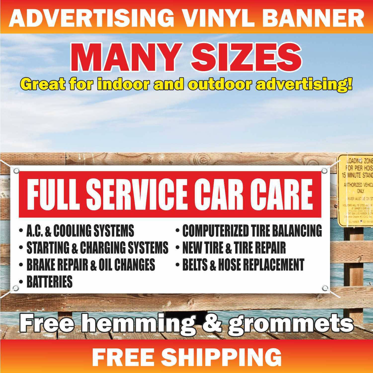 FULL SERVICE CAR CARE Advertising Banner Vinyl Mesh Sign Auto Repair Mechanic