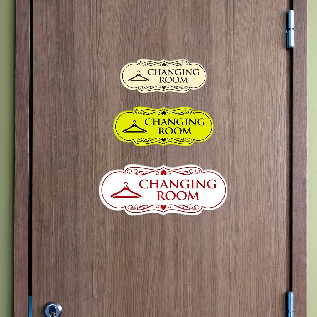 Designer Changing Room Sign Walnut Large Adhesive Tape Mount Flat Surface