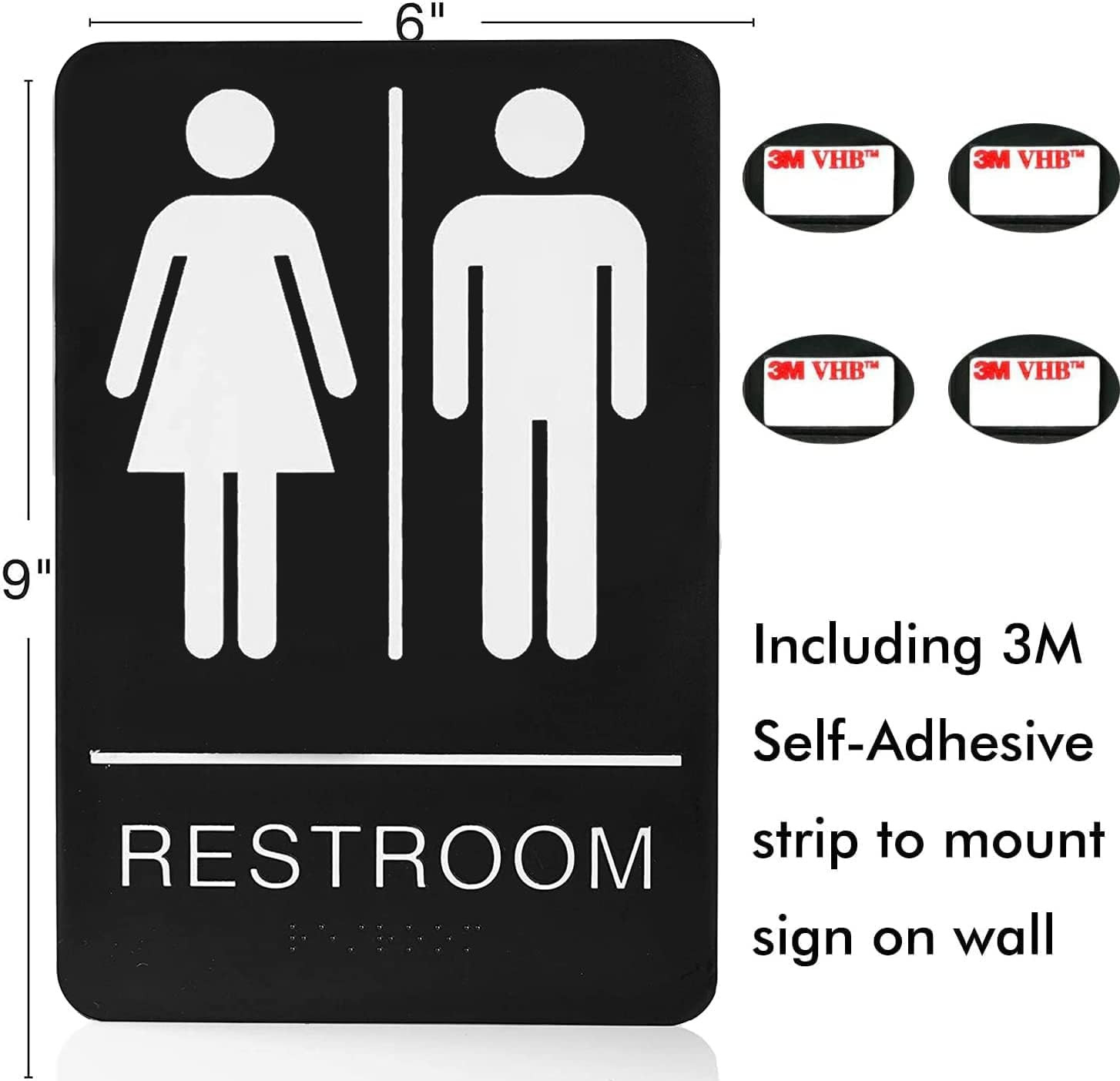 Self-Stick ADA Braille Unisex Restroom Signs for Woman and Man or Bathroom door