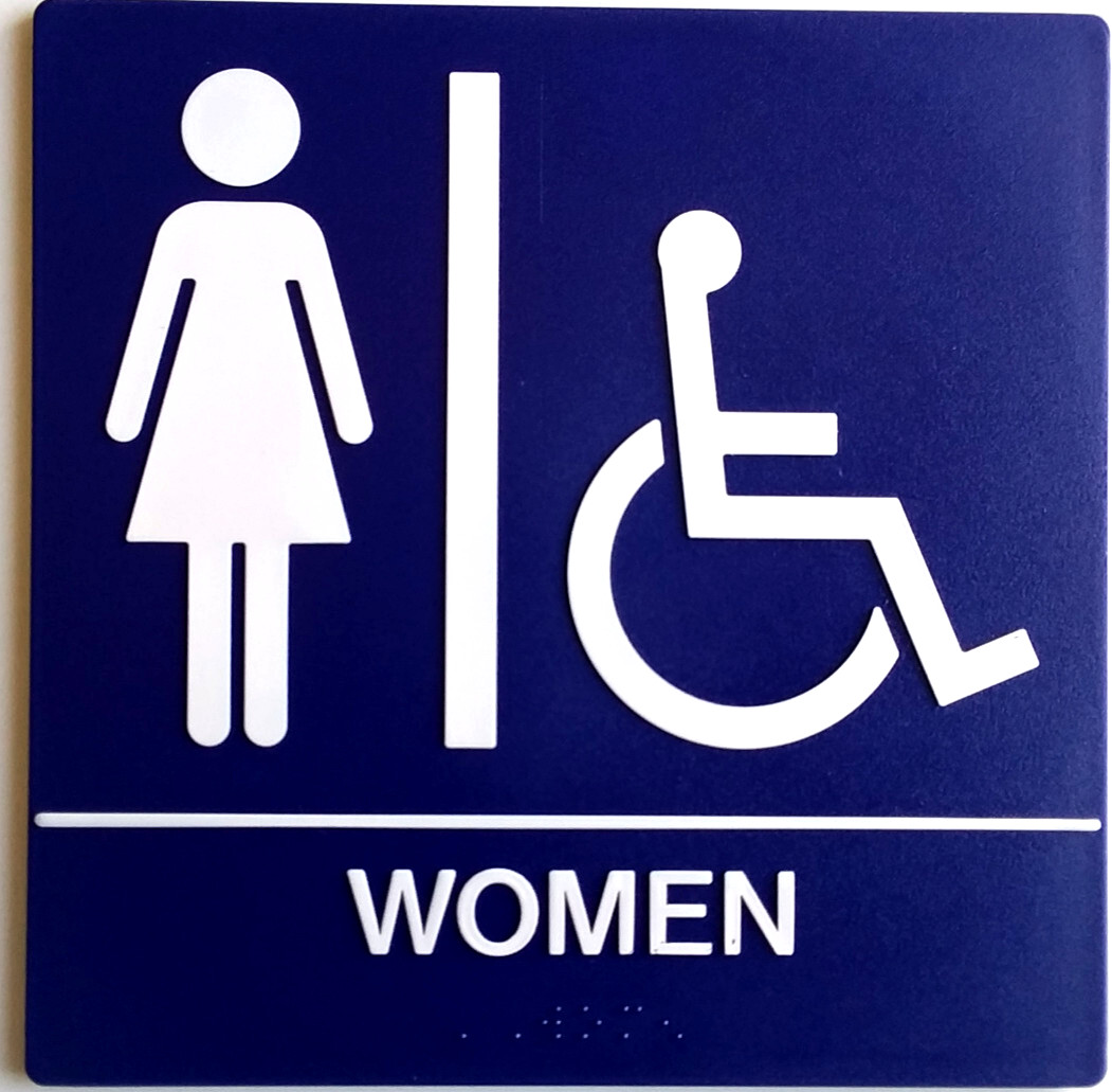 WOMAN Handicap ADA Compliant Sign +Braille Blue Public Accommodation Facilities